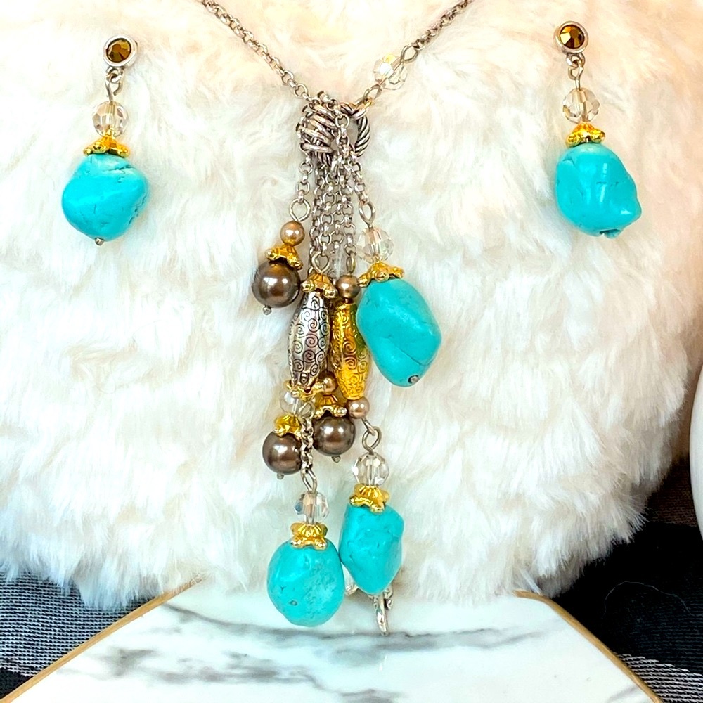 Brighton PERSIANA Turquoise Gold Silver Crystals Necklace Bracelet Earrings - Picture 5 of 17